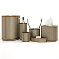 Bathroom Essentials Decorative Storage Set With Gold Trim Patterned Soap Dish Toothbrush Holder Tissue Box