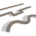 Scenic Winding Forest Road Facilities With Metal Grid Surface Wooden Railings And Water Area