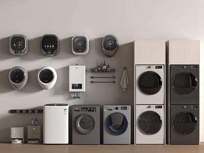 Modern Washing Machines Various Styles Wall Mounted Floor Standing White Gray Black 3d model