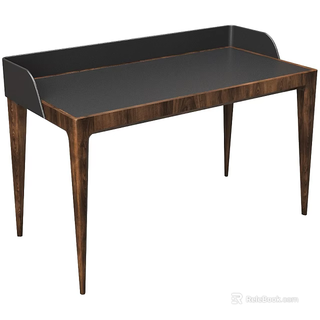 Modern Minimalist Wooden Desk With Dark Smooth Top And Slim Tapered Legs 3d model 