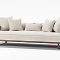 Modern Beige Two Seater Sofa With Soft Linen Cushions And Wooden Frame Legs
