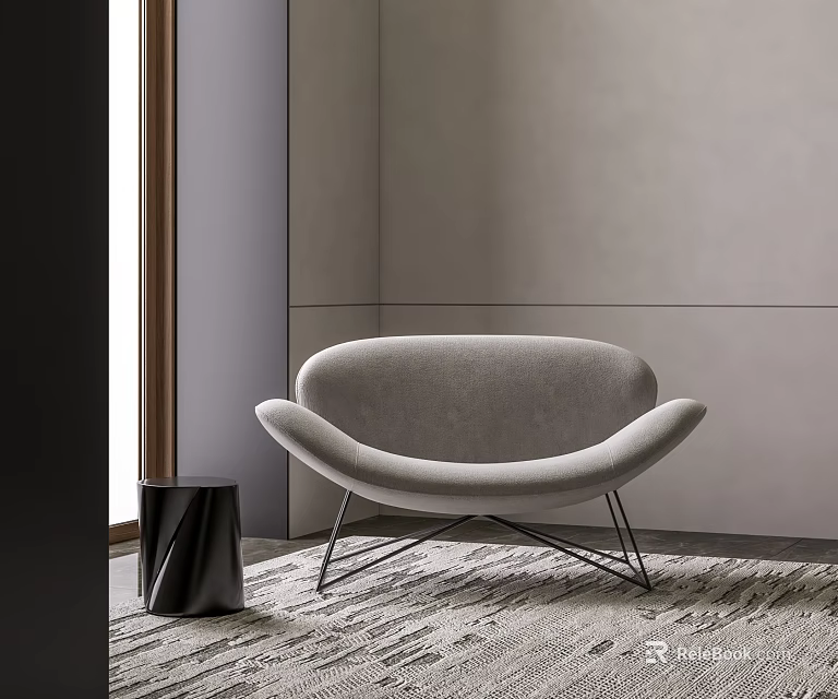 Modern Gray Accent Chair with Curved Backrest Metal Legs and Side Table in Minimalist Room 3d model 