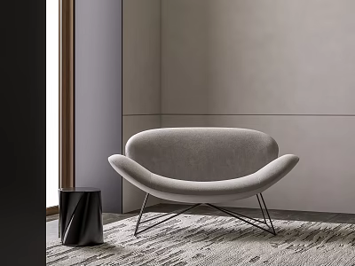 Modern Gray Accent Chair with Curved Backrest Metal Legs and Side Table in Minimalist Room 3d model