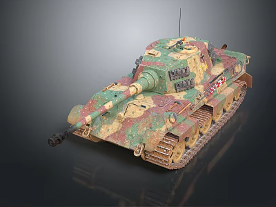 Camouflaged Military Tank Featuring Cannon Barrel Tracks And Turret Design 3d model Camouflaged Military Tank Featuring Cannon Barrel Tracks And Turret Design 3d model