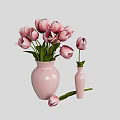 Fresh Pink Tulips In Pink Vases With Decorative Flower Stems