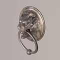 Metal Lion Head Door Knocker Handle With Carved Details And Circular Ring