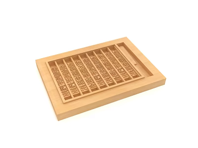 Wooden Rectangular Tray With Grid Pattern And Carved Compartments For Storage 3d model