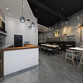 Modern Restaurant Interior With Dining Tables Chairs Pendant Lights Booth Seats And Green Plants