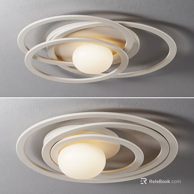 Modern Style Ceiling Light With Circular White Rings And Soft Illuminating Bulb 3d model