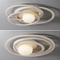 Modern Style Ceiling Light With Circular White Rings And Soft Illuminating Bulb 3d model