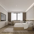 Modern Hotel Guest Room Interior With Comfortable Bed TV Window Curtains And Decorative Painting