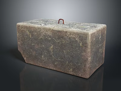 Rustic Stone Storage Box with Red Handle for Home Living Essentials 3d model
