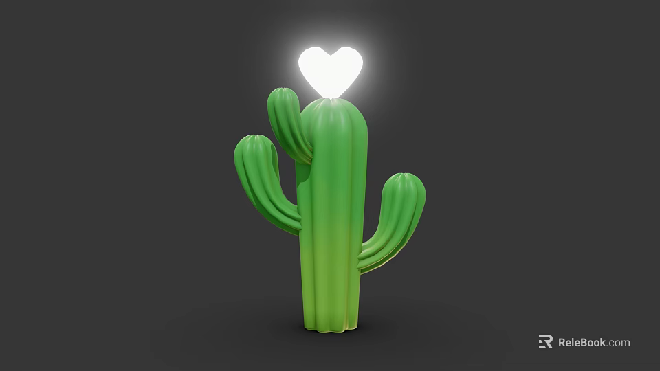 Cute Green Cactus Plant With Glowing White Heart On Top 3d model 