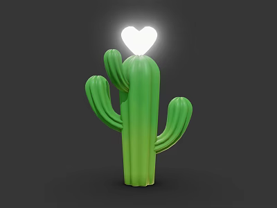 Cute Green Cactus Plant With Glowing White Heart On Top 3d model
