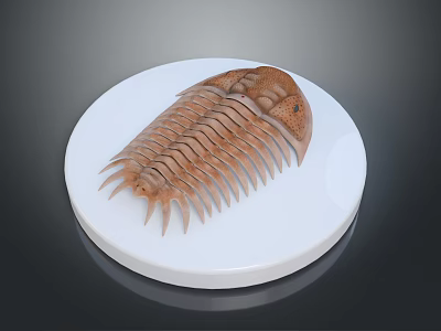 Trilobite Model Displayed On White Circular Platform With Intricate Details 3d model