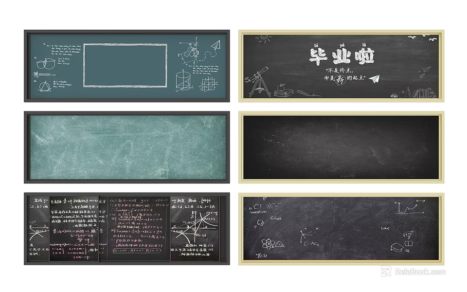 Decorative Chalkboard Hanging Ornaments With Hand Drawn Patterns And Graduation Theme Designs 3d model 