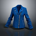 Modern Blue Knit Biker Jacket With Front Zipper And Decorative Buttons 3d model