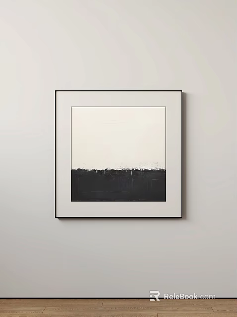 Abstract Painting With Light Upper And Dark Lower Sections Irregular Line Black Frame Wall Mounted 3d model