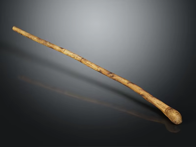 Ancient Handcrafted Wooden Weapon Staff With Textured Surface Isolated On Dark Background 3d model