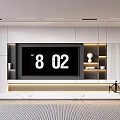 Modern TV Cabinet Design With LED Lighting Shelves Decorative Vases And Marble Base