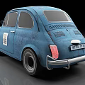 Vintage Blue Classic Small Car With Rally Stickers And Retro Design