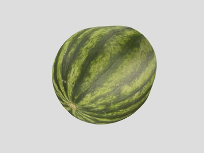 Fresh Round Watermelon With Green Striped Rind And Juicy Red Flesh 3d model