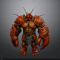 Red Lobster Humanoid 3D Model With Muscular Build And Armored Claws Antennae