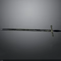 Ancient Metal Weapon Sword With Shiny Blade And Ornate Hilt On Gray Background