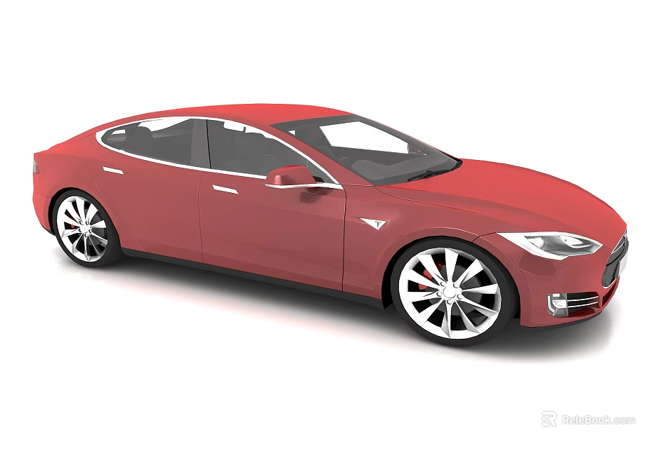 Red Tesla Model S Sedan Featuring Sleek Design and Silver Alloy Wheels 3d model 