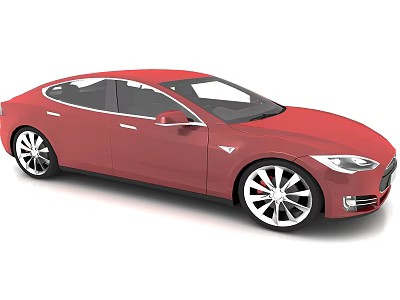 Red Tesla Model S Sedan Featuring Sleek Design and Silver Alloy Wheels 3d model
