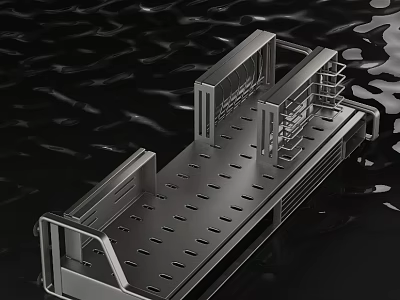Perforated Metallic Bracket Structure with Multiple Shelves on Black Water Surface 3d model