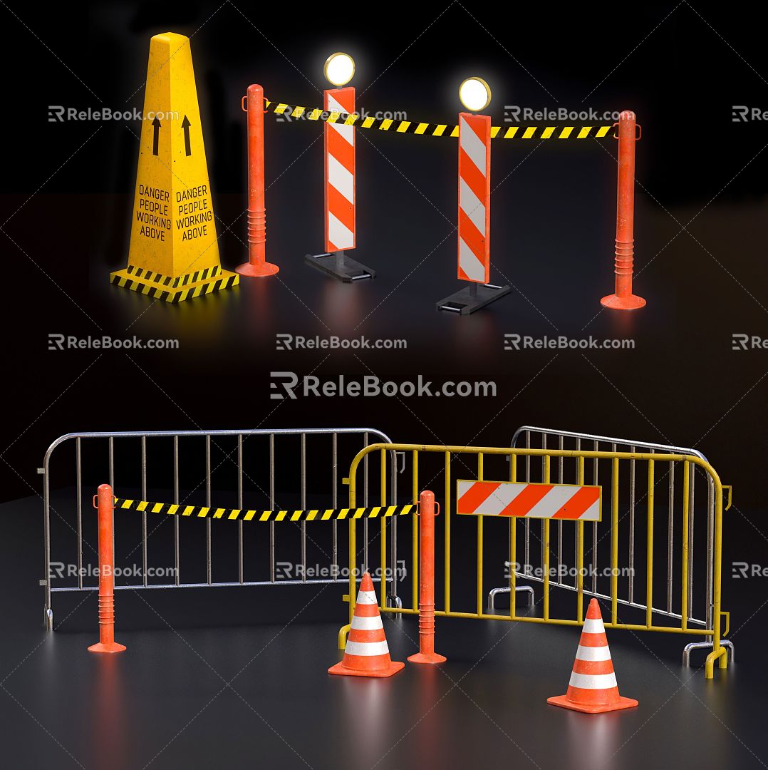 Modern roadblock road sign traffic sign traffic cone construction warning tool 3d model