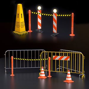 Modern roadblock road sign traffic sign traffic cone construction warning tool 3d model