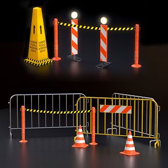 Modern roadblock road sign traffic sign traffic cone construction warning tool 3d model