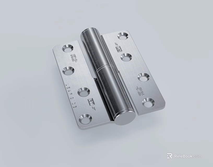 Stainless Steel Door Hinge With Mounting Holes And Engraved Details 3d model 