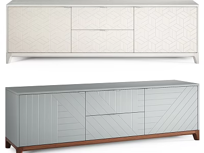 Modern TV Cabinets with Geometric Patterns White Finish and Gray Striped Design Wooden Base 3d model