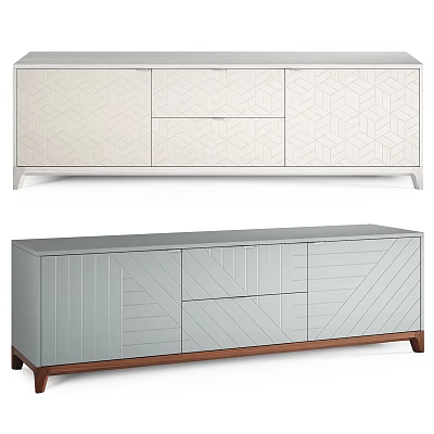 Modern TV Cabinets with Geometric Patterns White Finish and Gray Striped Design Wooden Base 3d model