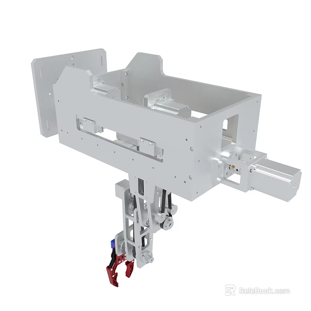 White Metal Mechanical Component With Holes Connectors And Red Blue Cables 3d model 