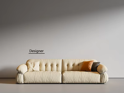 Designer Beige Multi Seater Sofa With White Orange And Gray Pillows On Gray Wall 3d model