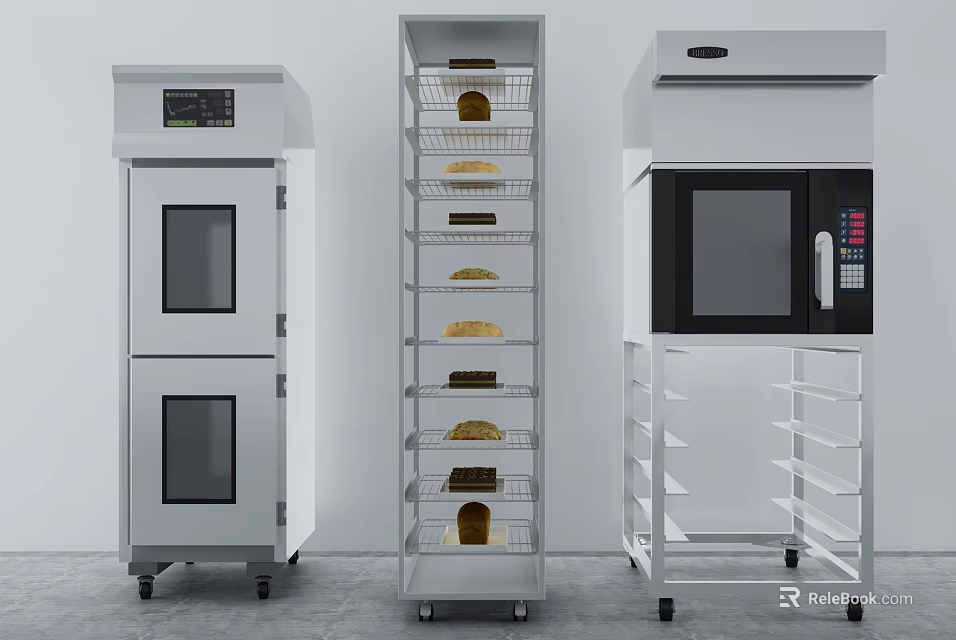 Stainless Steel Kitchen Appliances With Bread Storage Racks Multiple Shelves And Screens 3d model 