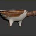 Artistic Ceramic Sculpture With Three Legs White And Brown Textured Surface Handle