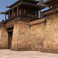 Traditional Chinese Ancient Architecture With Classic Wooden Roof Brick Walls And Stone Pavement