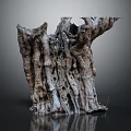 Natural Weathered Tree Stump With Rough Wooden Texture And Natural Shape On Dark Background