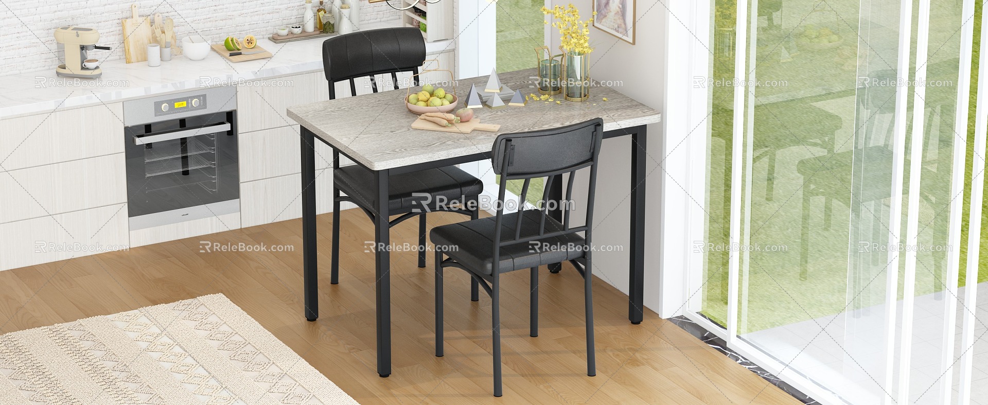 Kitchen window dining table combination 3d model