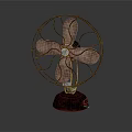 Vintage Air Cooler Fan With Metal Wire Frame And Wooden Blades On Rustic Base