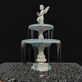 White Three Tiered Garden Fountain With Angel Statue And Gravel Base