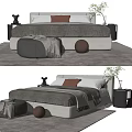 Modern Double Bed Interior With Gray Bedding Brown Pillow Ottoman And Spherical Decor 3d model