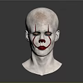 Clown Head Model With White Face Red Tear Streaks Red Lips And Yellow Eyes