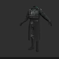 Futuristic Sci Fi Character Wearing Black Long Coat With Armor And Belt