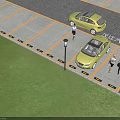 Yellow Hanjiang Cars Parked In Parking Lot With Yellow Lines And People Walking Nearby